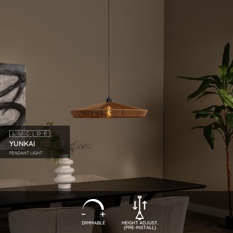 Lucide YUNKAI - Závesné svietidlo - Ø 70 cm - 1xE27 - Prírodné